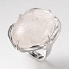 Adjustable Oval Brass Natural Crystal Wide Band Rings RJEW-L062-03A-1