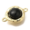 Brass Pave Black Glass Half Round Links Connector Charms KK-K388-19G-2