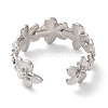 Rack Plating Brass Flower Open Cuff Rings for Women RJEW-S242-01P-A-3