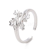 Clear Cubic Zirconia Clover & Leaf Open Cuff Ring RJEW-E072-07P-1