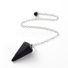 Platinum Tone Brass Dyed & Heated Black Agate Cone Hexagonal Pointed Dowsing Pendulums MAK-M015-01C-1