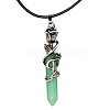 Metal Rose Flower Wrapped Pointed Natural Green Aventurine Bullet Pendant Necklaces PW-WG450FA-06-1