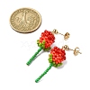 304 Stainless Steel Rose Glass Seed Beaded Dangle Stud Earrings EJEW-MZ00333-01-3