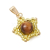 Natural Tiger Eye & Handmade Glass Seed Beaded Star Pendants PALLOY-MZ00490-02-3