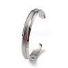 304 Stainless Steel Grooved Open Cuff Bangle for Women BJEW-P294-01P-3