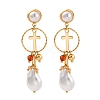 Brass Cross Dangle Stud Earrings EJEW-R014-11G-4