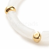 White Acrylic Curved Tube Chunky Stretch Bracelet with CCB Plastic for Women BJEW-JB08126-02-4
