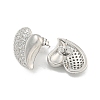 Heart Brass Pave Clear Cubic Zirconia Stud Earrings EJEW-M258-040P-2