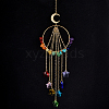 Chakra Natural & Synthetic Gemstone Chips & Brass Ring Hanging Suncatchers HJEW-BM00074-7