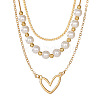 Heart Alloy & Plastic Imitation Pearl 3 Layer Necklaces for Women FS-WGA62EB-01-5