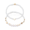 2Pcs 2 Styles Frosted Faceted Glass Beaded Stretch Bracelet Sets BJEW-JB10452-01-1