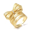 Bowknot Brass Micro Pave Clear Cubic Zirconia Open Cuff Rings RJEW-U008-01A-G-1