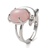 Natural Rose Quartz Oval with Dolphin Adjustable Ring G-Z031-01P-20-2