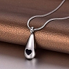 Stainless Steel Black Enamel Teardrop with Heart Urn Ashes Pendant Necklace for Women PW-WG81DB5-01-3