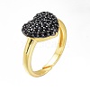 Brass Micro Pave Cubic Zirconia Heart Cuff Rings RJEW-N031-15-4