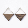 Transparent Resin & Walnut Wood Pendants RESI-Q210-009A-B01-2