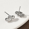Rectangle with Flat Round Brass Micro Pave Clear Cubic Zirconia Stud Earrings EJEW-G452-12P-3