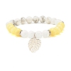 Natural Malaysia Jade(Dyed) & Howlite Round Beads Stretch Bracelet with Leaf Charm for Women BJEW-JB07504-2