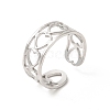304 Stainless Steel Hollow Out Heart Open Cuff Ring for Women RJEW-E063-19P-1