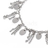 304 Stainless Steel Chain Tassel & Oval & Heart Charm Bracelet for Women BJEW-G669-13P-2