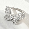 Adjustable Brass Butterfly Finger Rings with Clear Cubic Zirconia CU-CBA7E55-18P-01-3