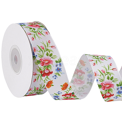 1 Roll Single Face Printed Polyester Grosgrain Ribbons SRIB-CY0001-12B-1