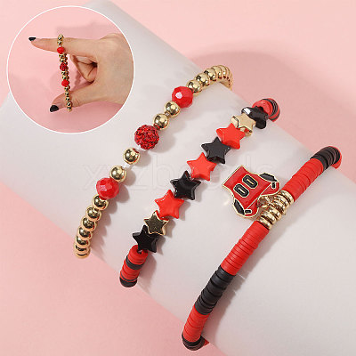 9Pcs 9 Styles Handmade Polymer Clay Heishi Beads Stretch Bracelets BJEW-WH0012-101A-1