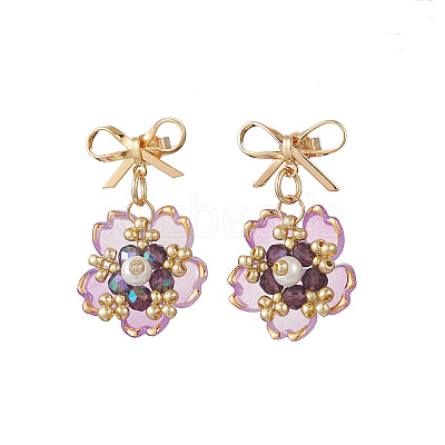 Flower Handmade Glass Seed Beads Dangle Stud Earrings EJEW-MZ00471-01-1