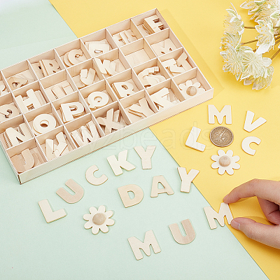 Unfinished Wood Alphabet & Flower Puzzles DIY-WH0366-07-1