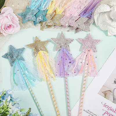12Pcs 4 Colors Polyester Sequin Star Fairy Wand DIY-CP0011-94A-1