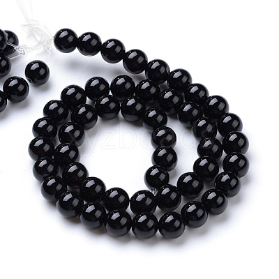 Natural Black Onyx Round Bead Strands X-G-T055-8mm-10-1