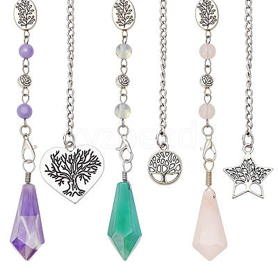 Cone Natural Rose Quartz & Amethyst & Yellow Jade Dowsing Pendulums PALLOY-MA00008-1