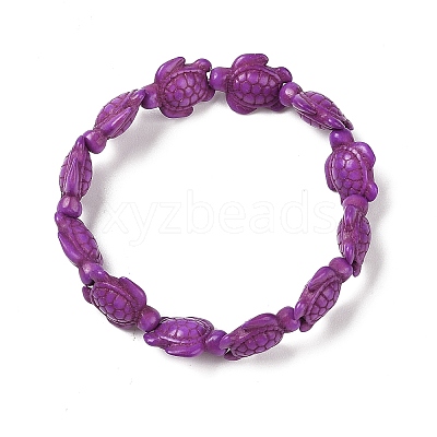 Synthetic Turquoise Tortoise Beaded Stretch Bracelet for Women BJEW-WH0018-16C-1