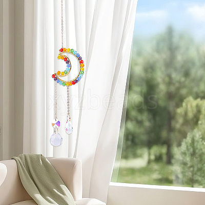 1Pc Colorful Glass Beaded Woven Net Suncatchers AJEW-CY0001-95B-1