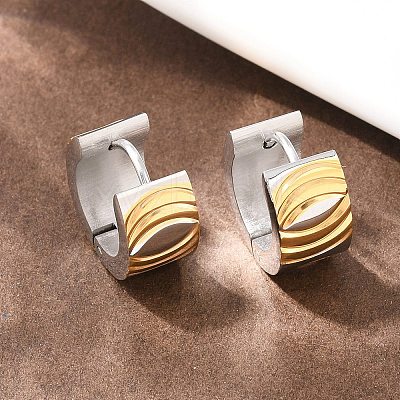 Two Tone 304 Stainless Steel Stripe Hoop Earrings EJEW-L307-04GP-03-1