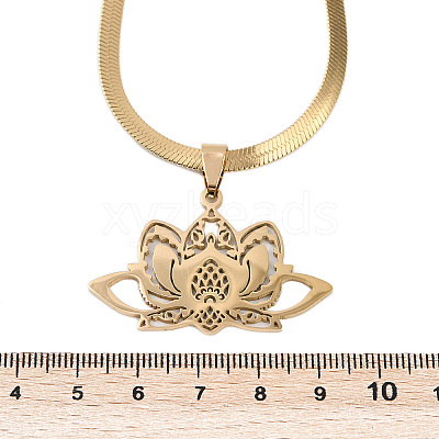 201 Stainless Steel Chakra Lotus Flower Hollow Pendant Necklaces NJEW-K283-29G-1