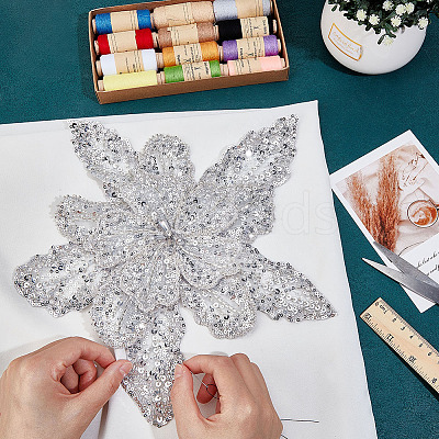 3D Flower Polyester Sequin Brooches for Backpack Clothes JEWB-WH0030-63A-1