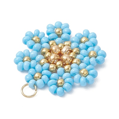 Glass Seed Beaded Flower Pendants PALLOY-MZ01181-1