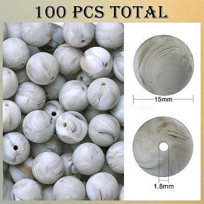 100Pcs Silicone Beads Round Rubber Bead 15MM Loose Spacer Beads for DIY Supplies Jewelry Keychain Making JX457A-1