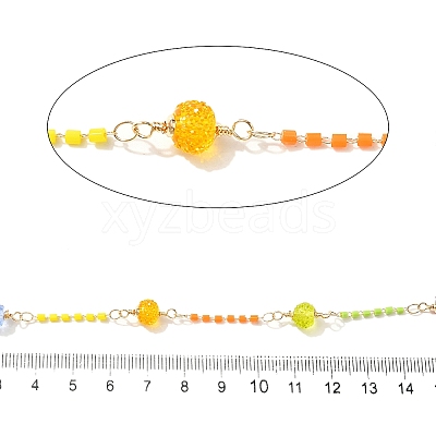 Brass Hexagonal Column Glass Seaded Beaded & Resin Round Beaded Link Chains CHC-G026-01C-1