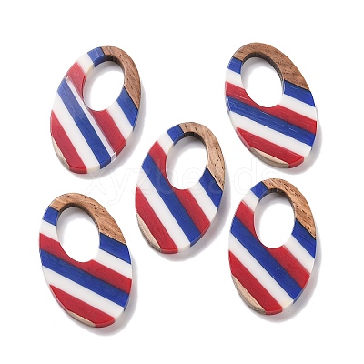Independence Day Opaque Striped Resin & Walnut Wood Pendants RESI-U010-02M-1