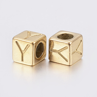 304 Stainless Steel Large Hole Letter European Beads X-STAS-H428-01G-Y-1