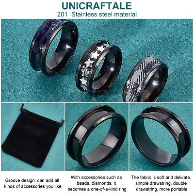 10Pcs Stainless Steel Grooved Finger Ring Settings STAS-UN0039-22D-1