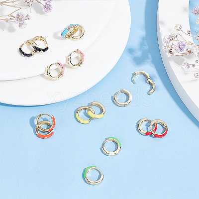 8 Pairs 8 Colors Real 18K Gold Plated Enamel Hoop Earrings with Clear Cubic Zirconia EJEW-AN0001-97-1