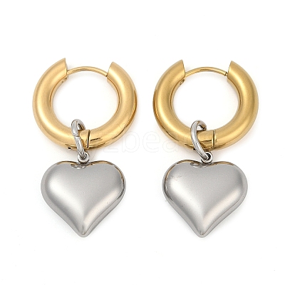 304 Stainless Steel Two Tone Heart Hoop Earrings LS-EJEW-Z097-02GP-01-1