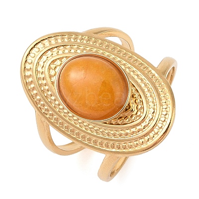 Oval Natural Agate Finger Rings RJEW-Z057-14G-05-1