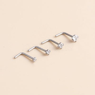 316 Surgical Stainless Steel Crystal Rhinetone Flat Round L-Shaped Nose Rings WGCD50A-02-1