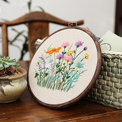 DIY Flower Pattern Linen Embroidery Hanging Ornament Kits PW22070188421-1