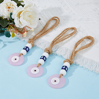 3Pcs Handmade Lampwork Evil Eye Pendants Decorations HJEW-DC0001-11-1