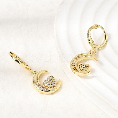 Moon Brass Micro Pave Clear Cubic Zirconia Hoop Earrings EJEW-Z162-01G-1